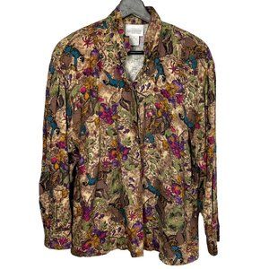 Vintage 90s Revolutionary War Soldier Flora Print Long Sleeve Button Up Top Size